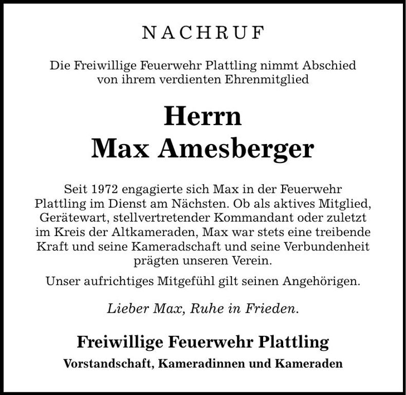 Traueranzeige Max Amesberger