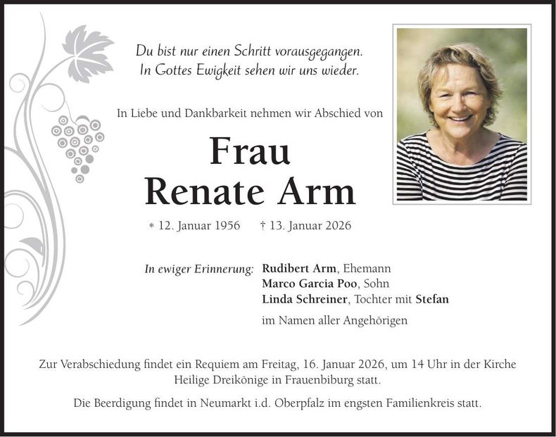 Traueranzeige Renate Arm