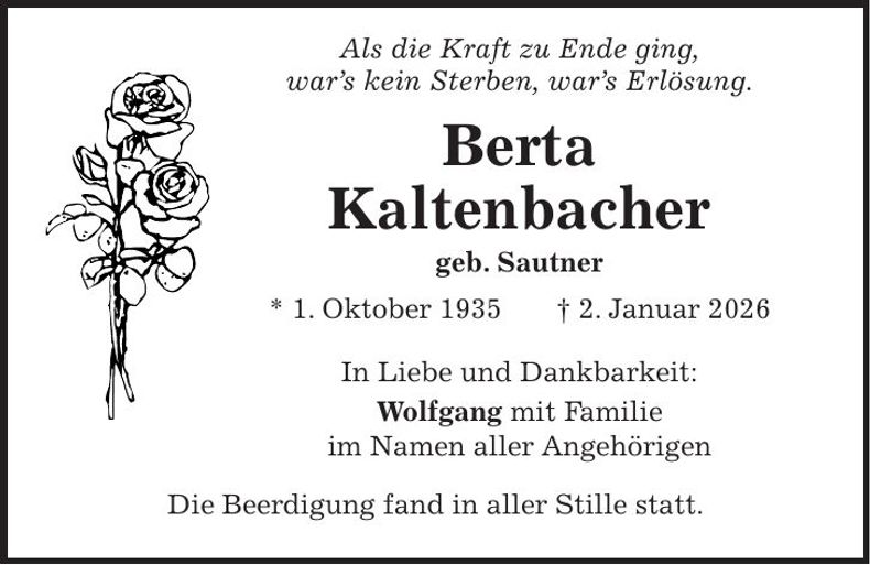 Traueranzeige Berta Kaltenbacher