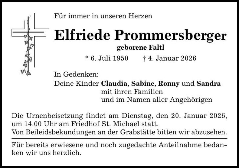 Traueranzeige Elfriede Prommersberger