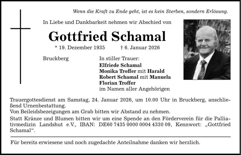 Traueranzeige Gottfried Schamal