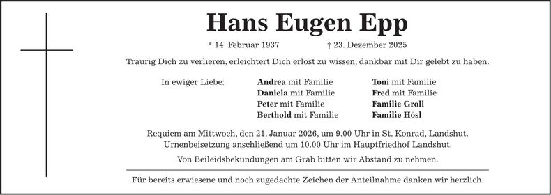 Traueranzeige Hans Eugen Epp