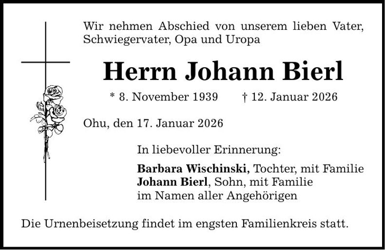 Traueranzeige Johann Bierl