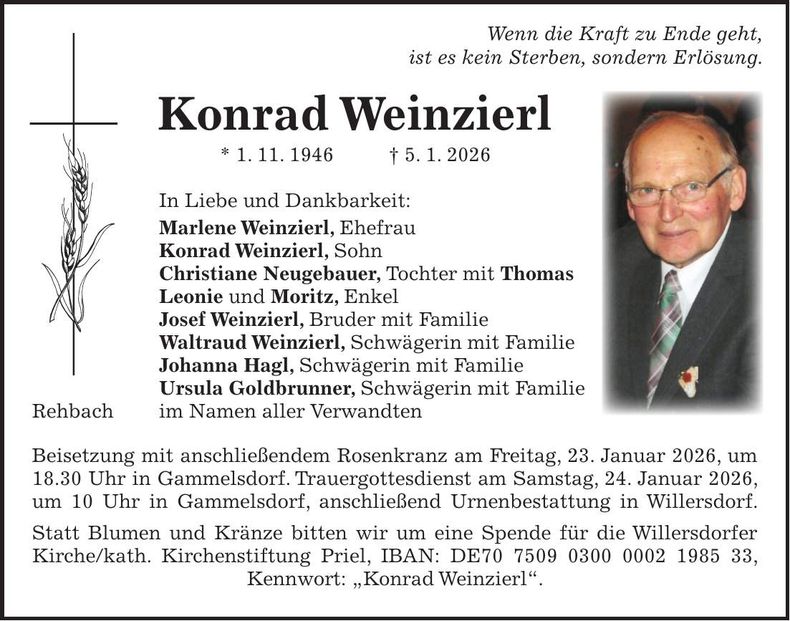 Traueranzeige Konrad Weinzierl