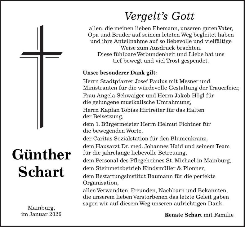 Traueranzeige Günther Schart