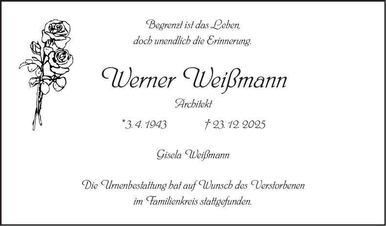 Traueranzeige Werner Weißmann