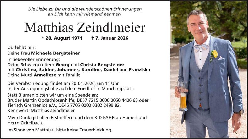 Traueranzeige Matthias Zeindlmeier