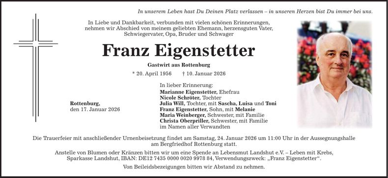 Traueranzeige Franz Eigenstetter