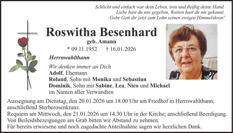 Traueranzeige Besenhard Roswitha