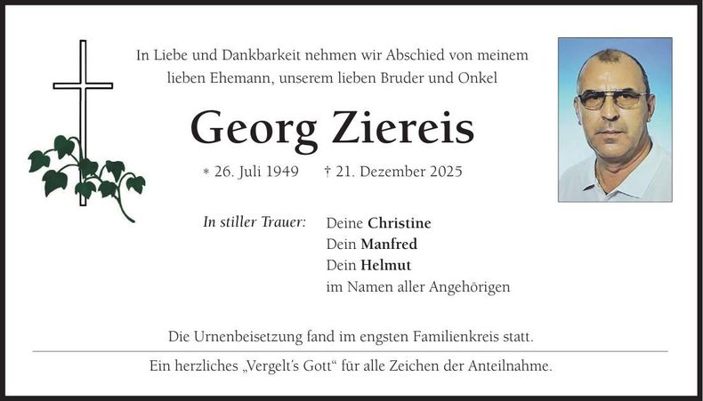 Traueranzeige Georg Ziereis