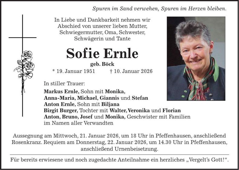 Traueranzeige Sofie Ernle