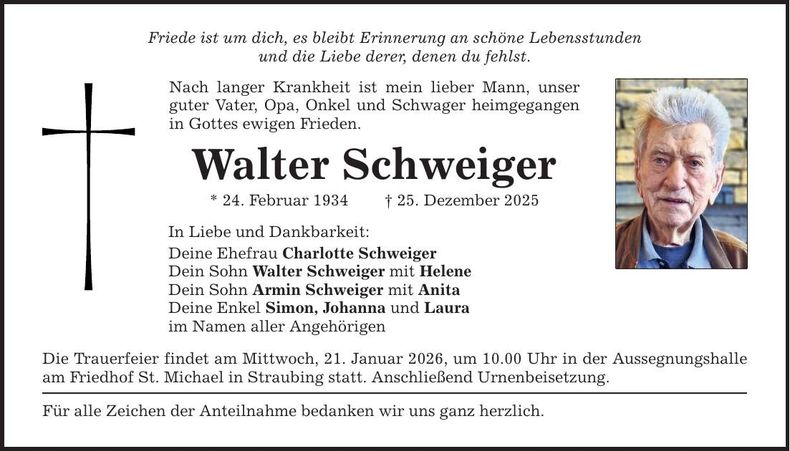 Traueranzeige Walter Schweiger