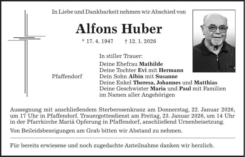 Traueranzeige Alfons Huber