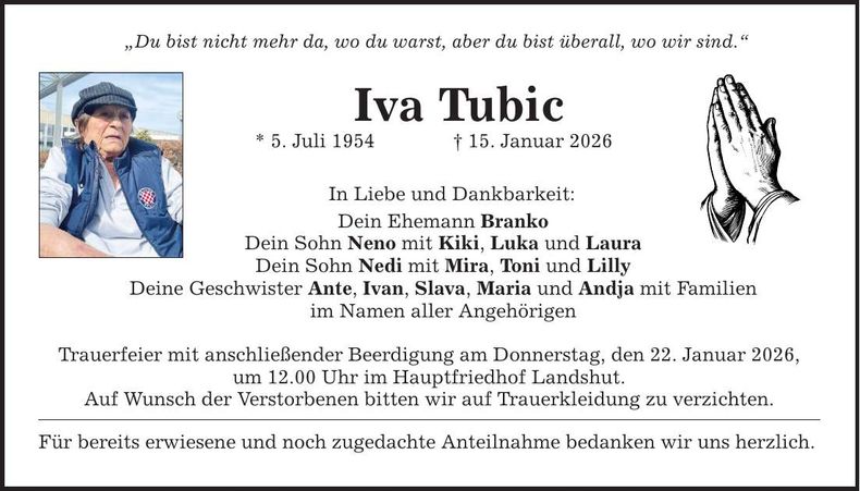 Traueranzeige Iva Tubic