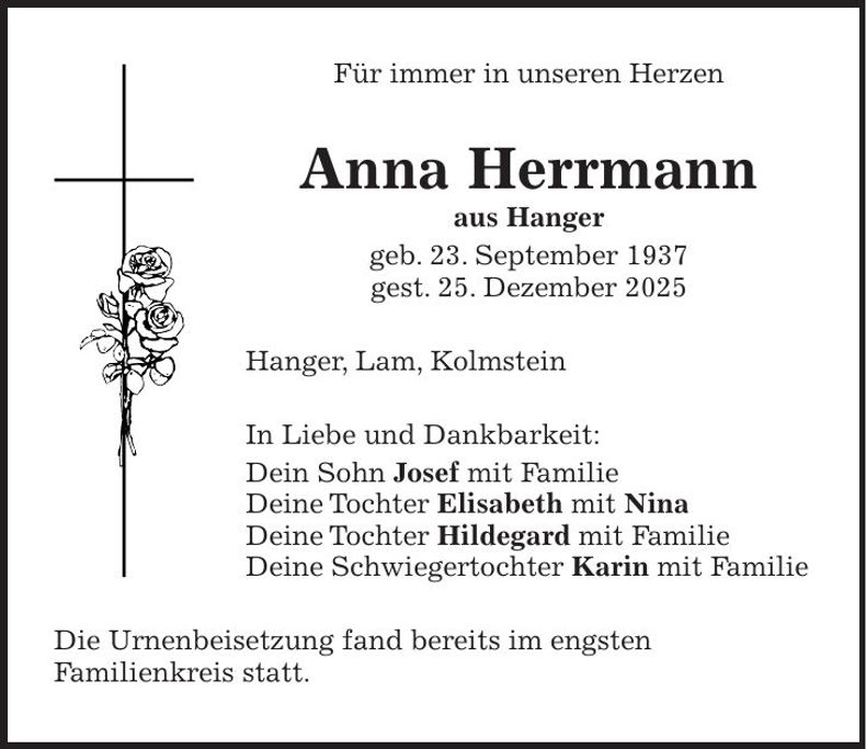 Traueranzeige Anna Hermann