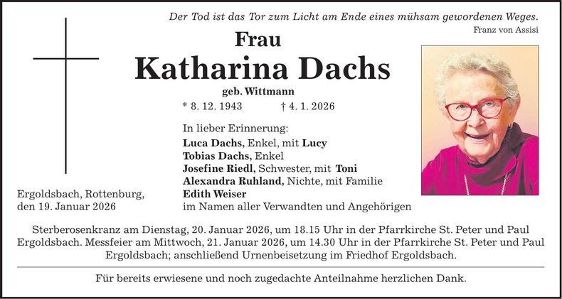 Traueranzeige Katharina Dachs