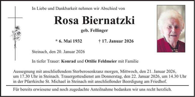 Traueranzeige Rosa Biernatzki
