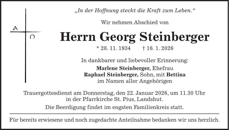Traueranzeige Georg Steinberger