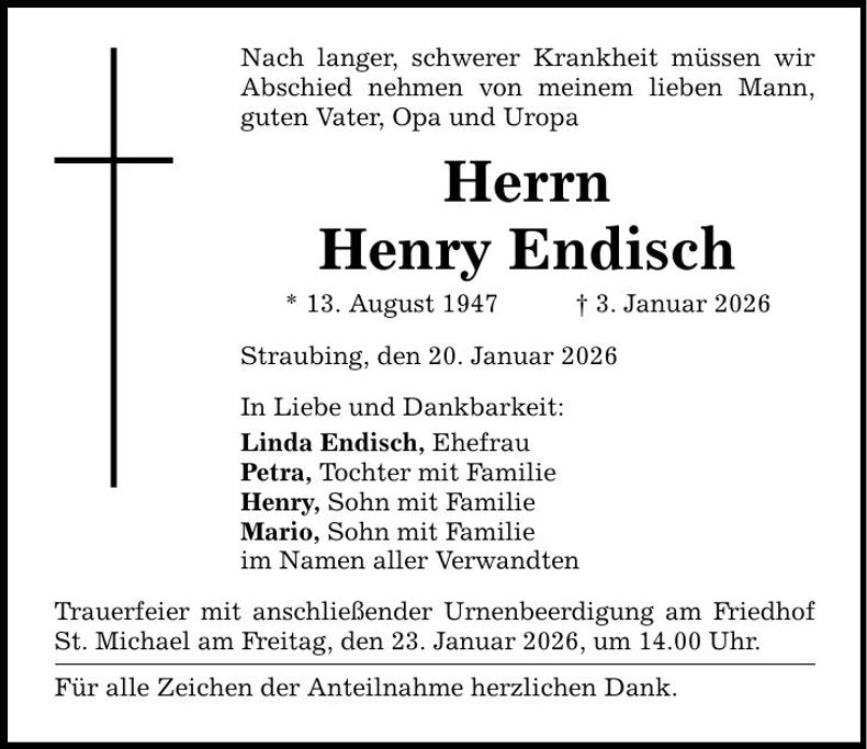 Traueranzeige Henry Endisch