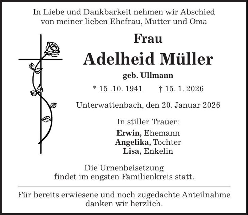 Traueranzeige Adelheid Müller