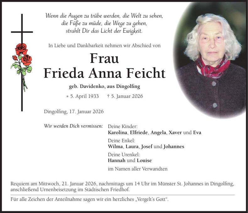 Traueranzeige Frieda Anna Feicht