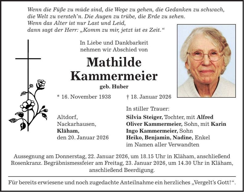 Traueranzeige Mathilde Kammermeier