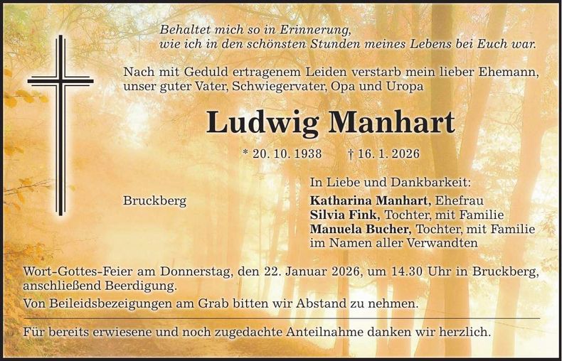 Traueranzeige Ludwig Manhart
