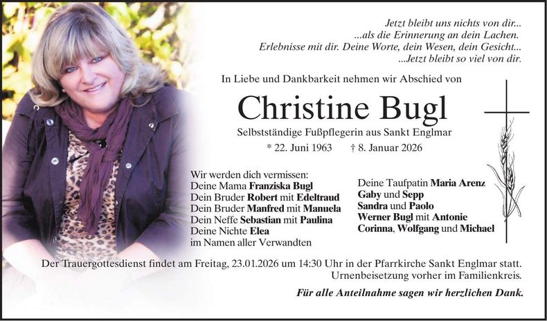 Traueranzeige Christine Bugl