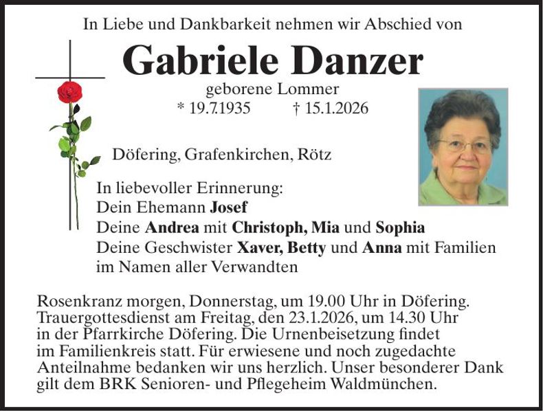 Traueranzeige Gabriele Danzer