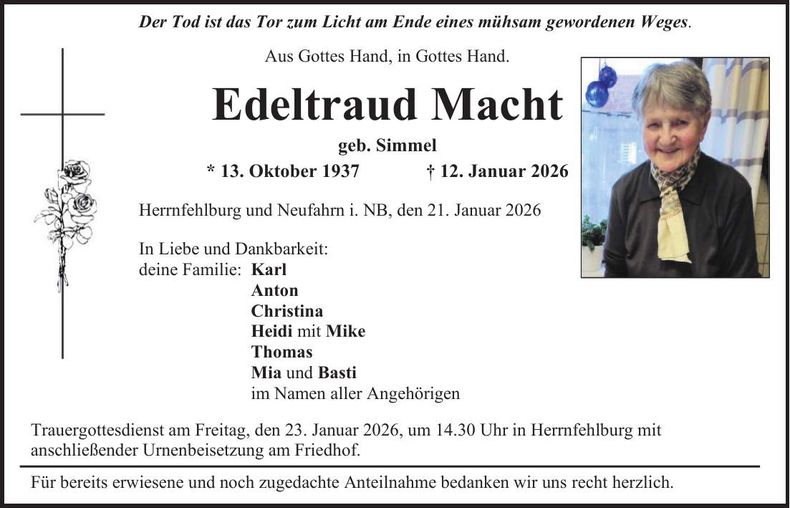 Traueranzeige Edeltraud Macht