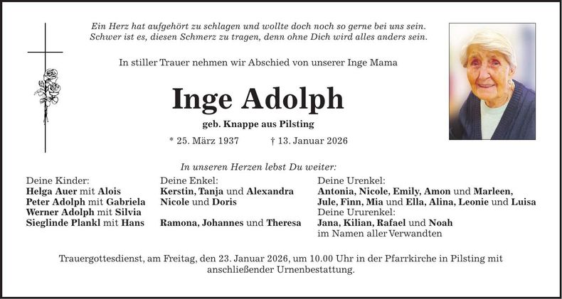 Traueranzeige Inge Adolph