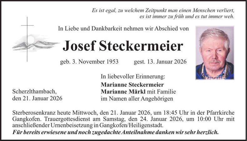 Traueranzeige Josef Steckermeier