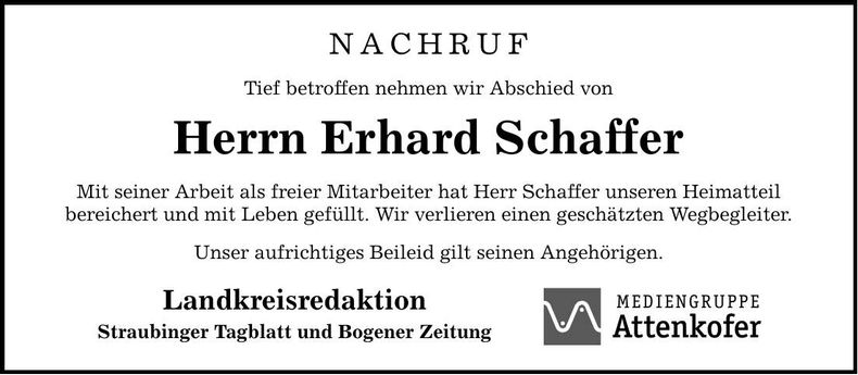Traueranzeige Erhard Schaffer