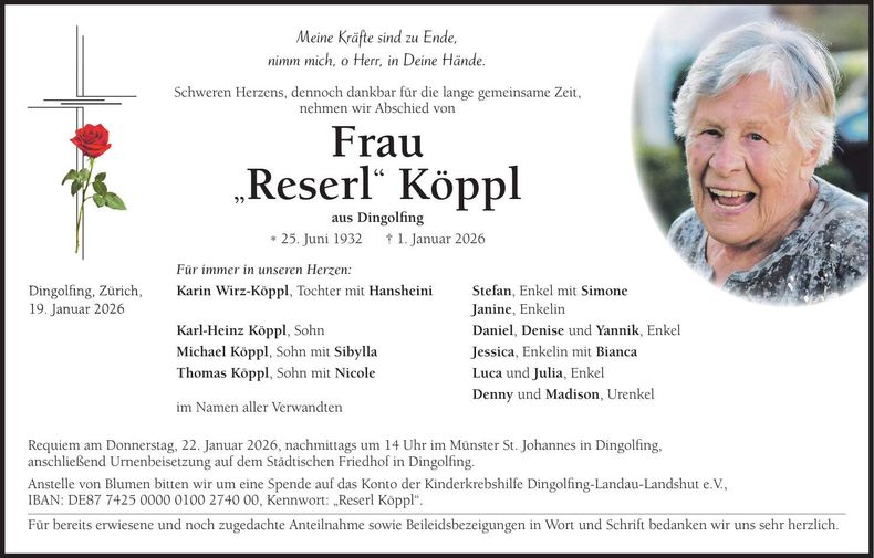 Traueranzeige Reserl Köppl