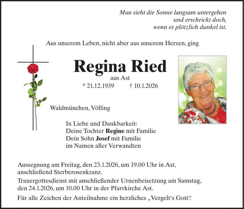 Traueranzeige Regina Ried