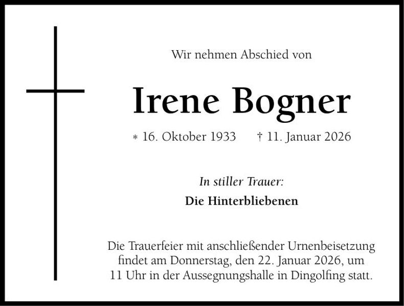 Traueranzeige Irene Bogner