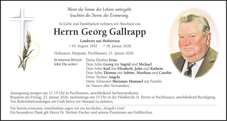 Traueranzeige Georg Gallrapp