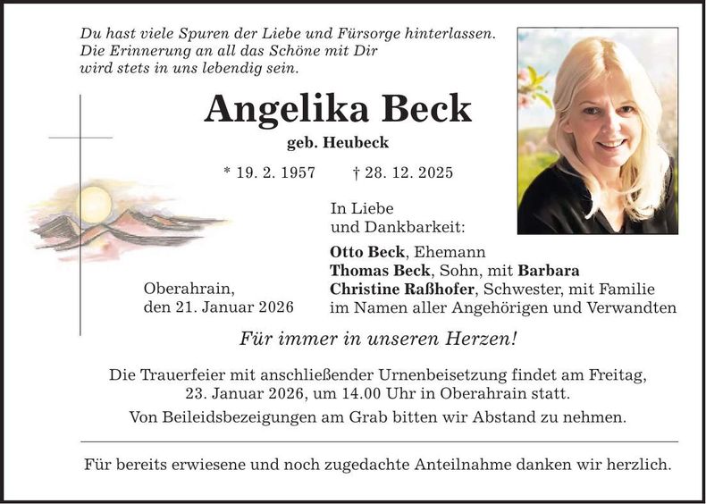 Traueranzeige Angelika Beck