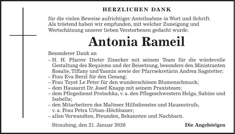 Traueranzeige Antonia Rameil