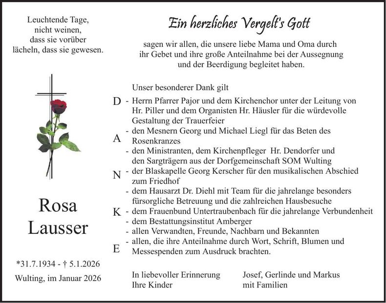 Traueranzeige Rosa Lausser