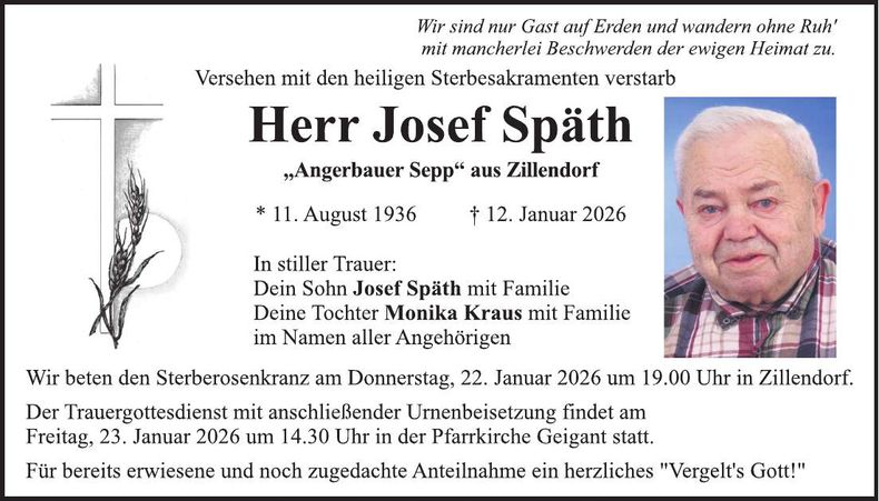 Traueranzeige Josef Späth