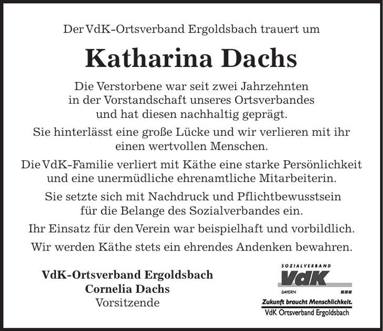 Traueranzeige Katharina Dachs