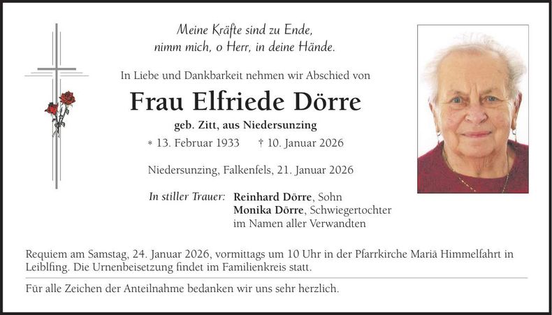 Traueranzeige Elfriede Dörre