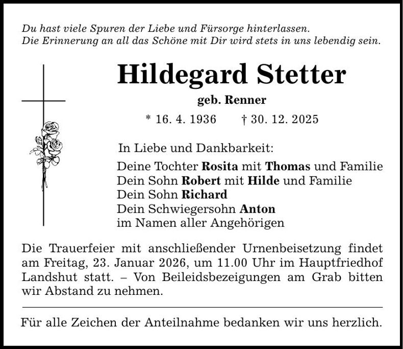 Traueranzeige Hildegard Stetter