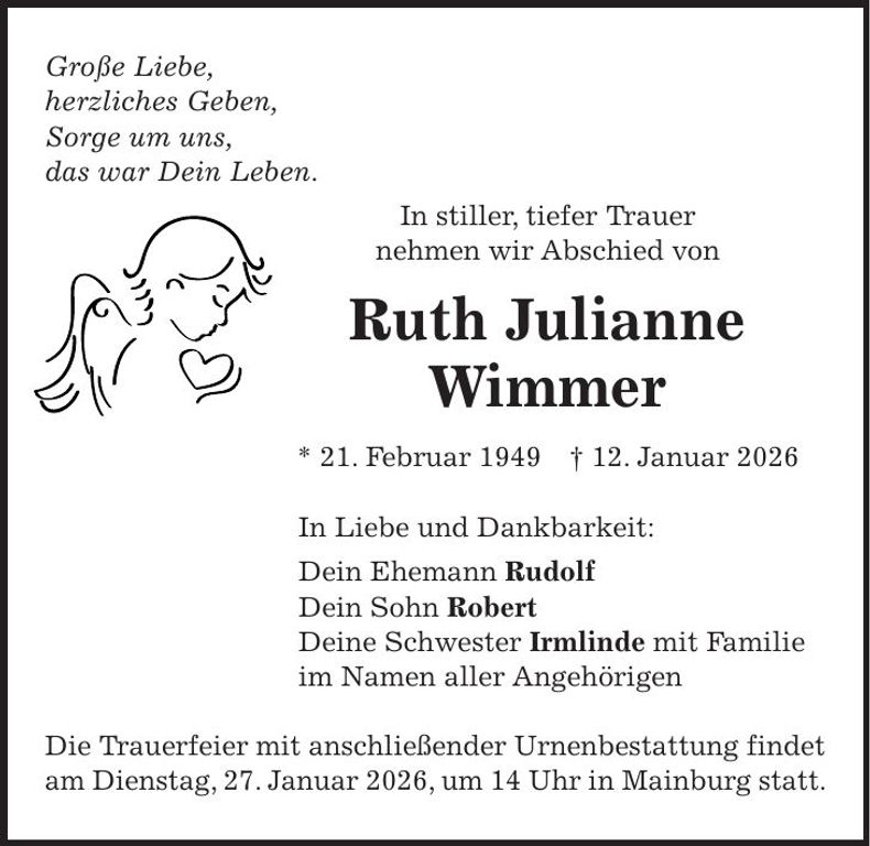 Traueranzeige Ruth Julianne Wimmer
