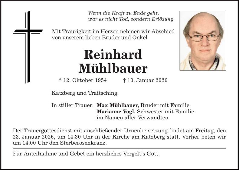 Traueranzeige Reinhard Mühlbauer