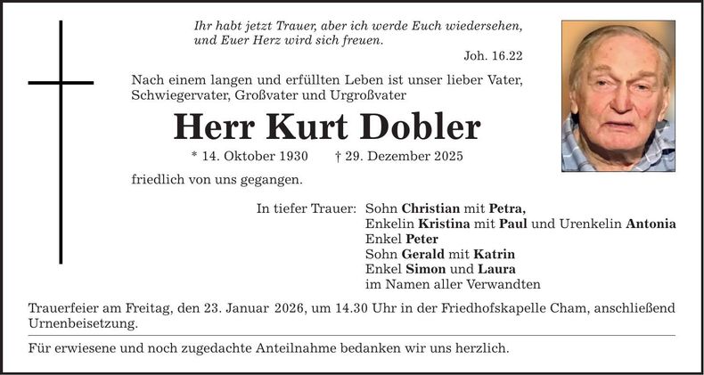 Traueranzeige Kurt Dobler