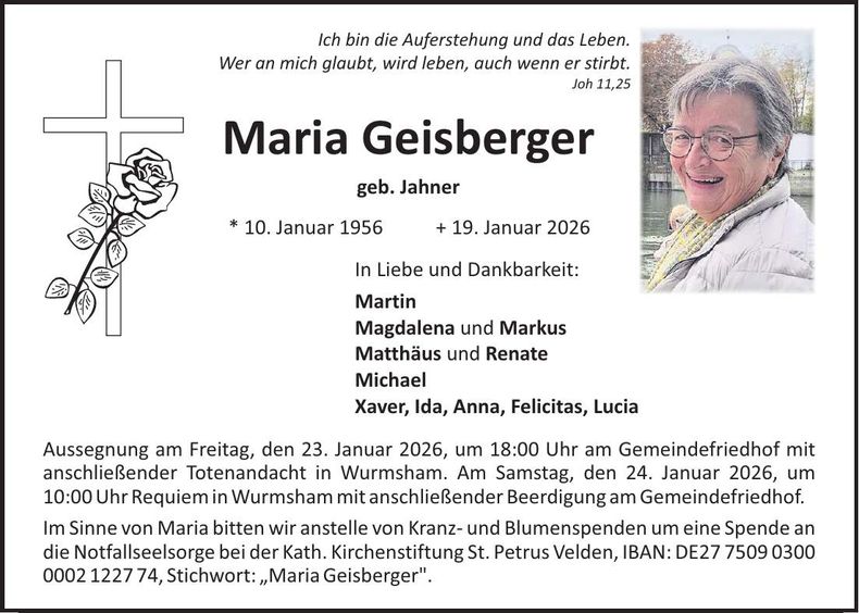 Traueranzeige Maria Geisberger
