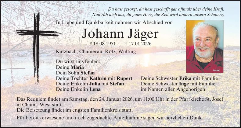 Traueranzeige Johann Jäger