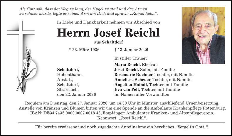 Traueranzeige Josef Reichl